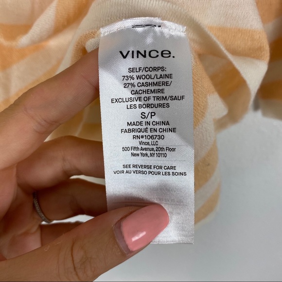 Vince Striped Wool Cashmere Blend Boxy Tee Yellow - Picture 5 of 7